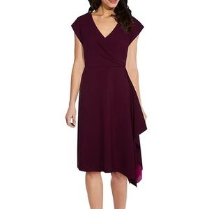 Adrianna Papell Purple Side Ruffle Crepe Surplice V Neck Knee Length Dress 8